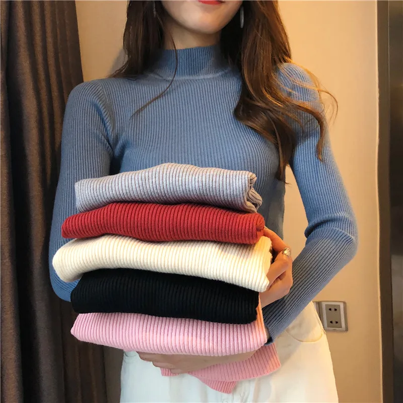 

Winter Knitting Sweater Pullovers Women Long Sleeve Tops Turtleneck Knitted Sweater Chic Woman Clothes Female Casual J0355-1