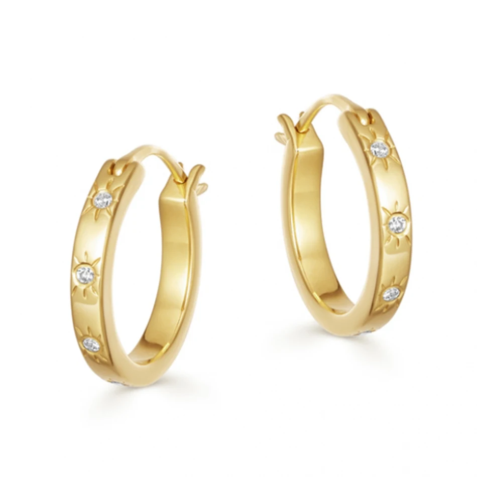 

Fashion Woman Earrings Minimalist Jewelry Brass 14k Gold Plated Star Hoop Earrings
