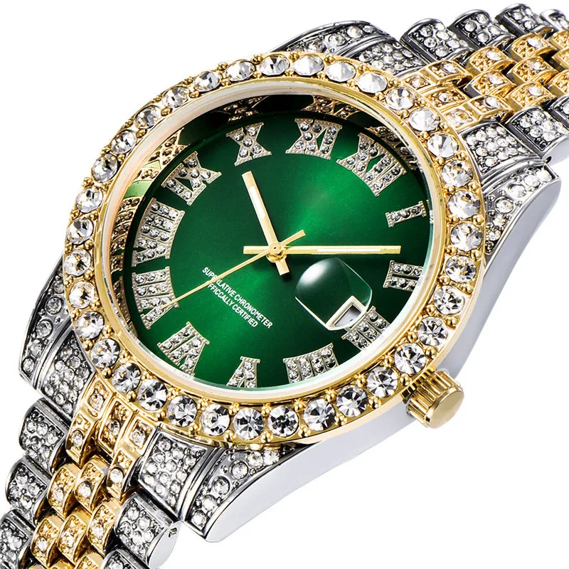 

Iced Out Watch Luxury Brand Full Diamond Mens Watches Quartz Waterproof Hip Hop Male Clock