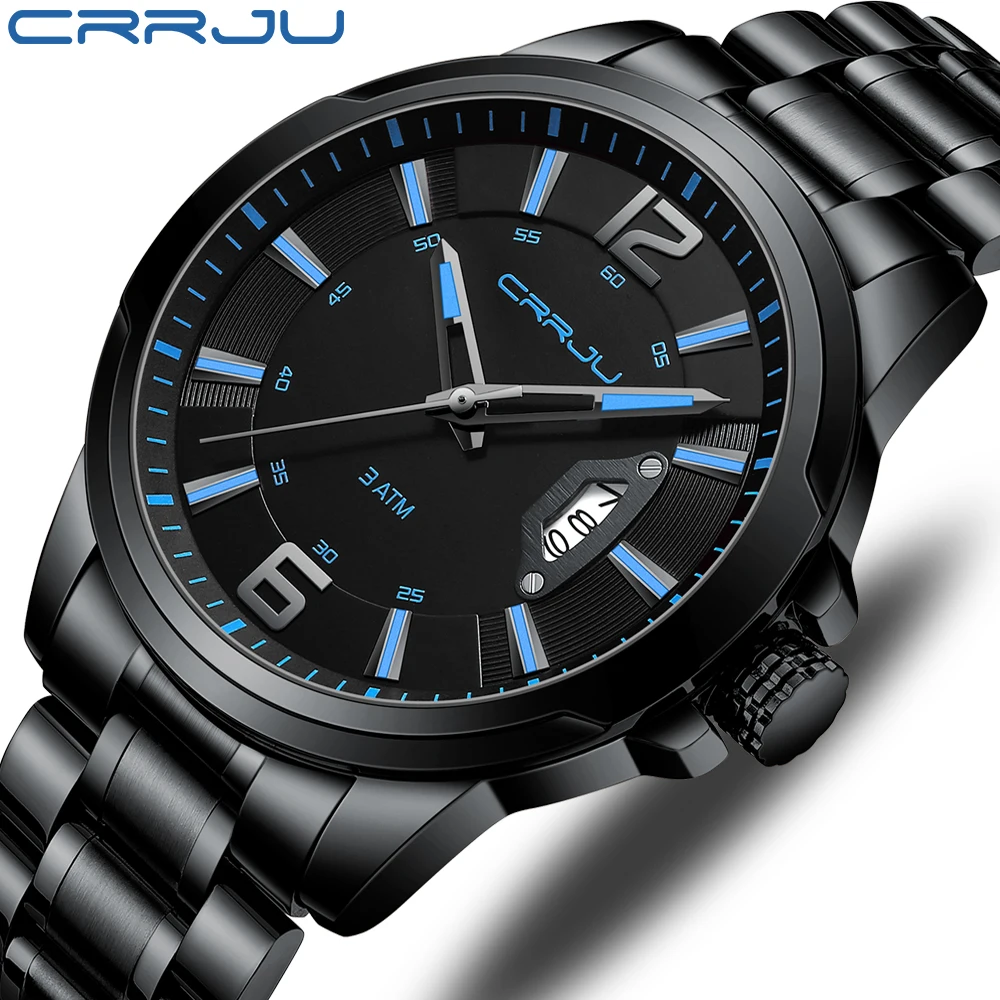 

CRRJU manufacture high quality brand your logo full stainless steel luxury men wristwatches reloj