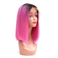 

Brazilian cuticle aligned hair 100% Virgin pink 613 blonde ombre colored human hair wigs transparent hd lace front short bob wig