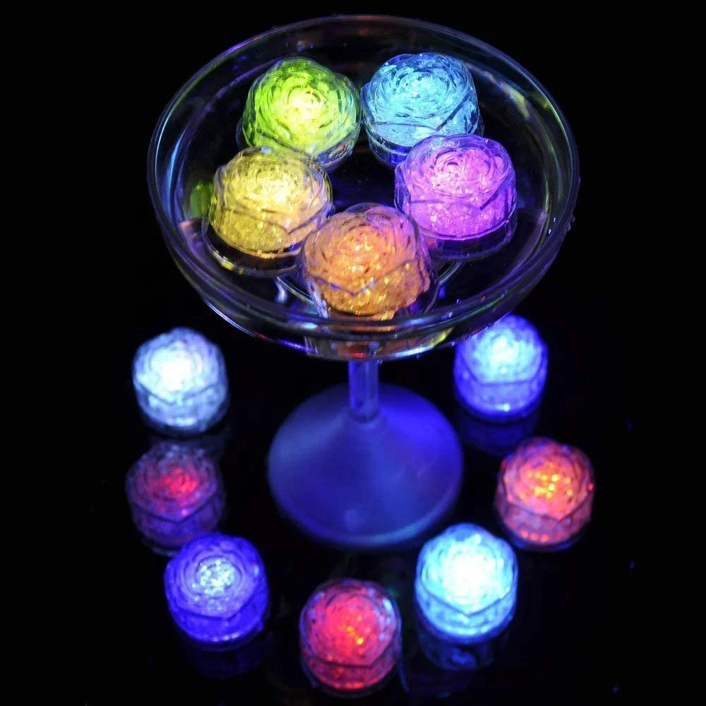 

Multi Color Rose LED Ice Cube Liquid Sensor Flashing Blinking Glowing Light up Ice Cubes for Drinks Party Wedding Bars