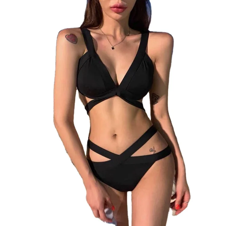 

new design custom Swimwear solid sexy bikini set Hot Sale Bathing Suits Sexy Fashion Two Pieces Bikini Sexy Women beachwear, As shows