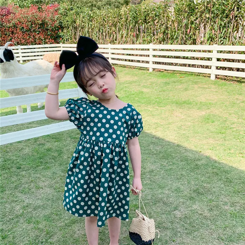 

2020 Summer Short Sleeve Exquisite Princess Polka Dot Puff Sleeve Halter Children Dress