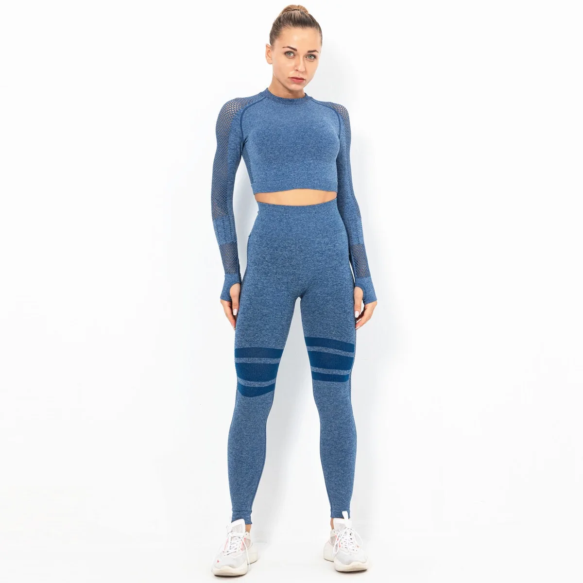 

BBLXF6034 sapphire Factory direct sale customizable sports yoga suit long sleeve vest women's yoga suit breathable yoga suit