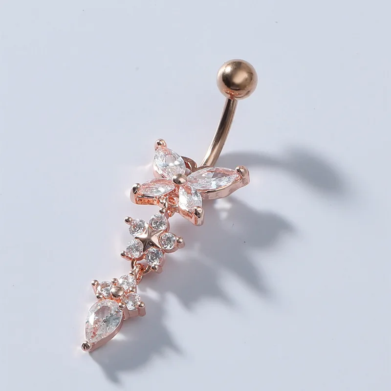 

Piercing Jewelry Flowers Letters Leaves Butterflies Product Exquisite Round Four-claw Zircon Navel Ring Nail Buckle Accessories