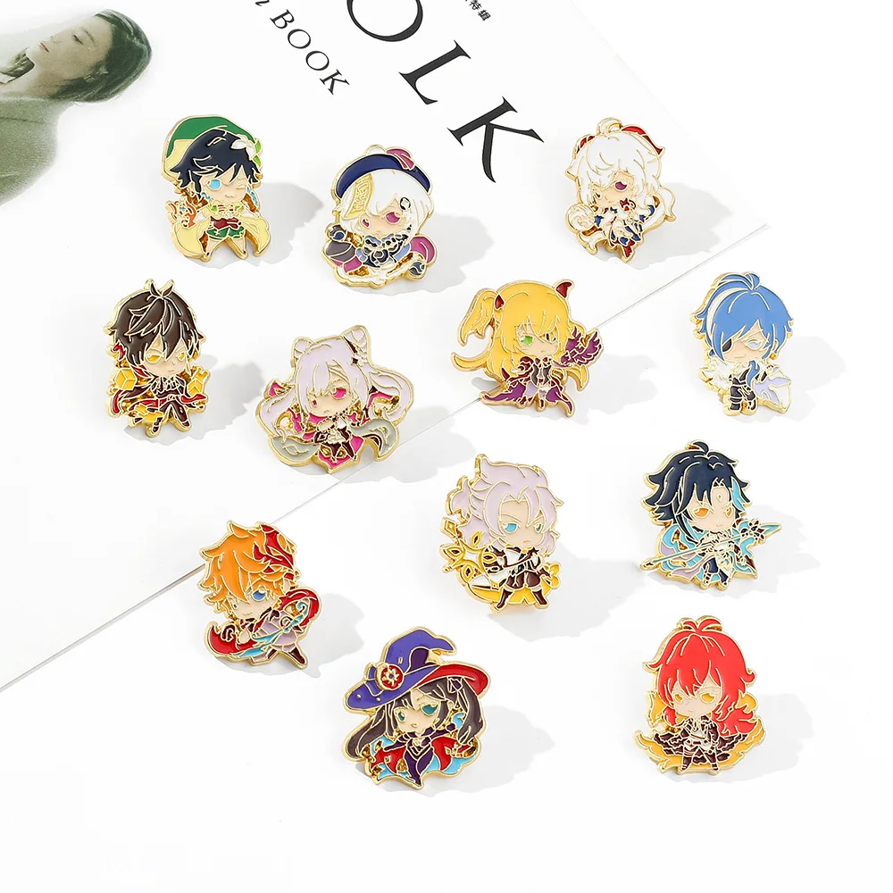

Hot-selling Game Anime Genshin Impact Cartoon Cosplay Decoration Metallic Enamel Medal Brooch, Mixed colors