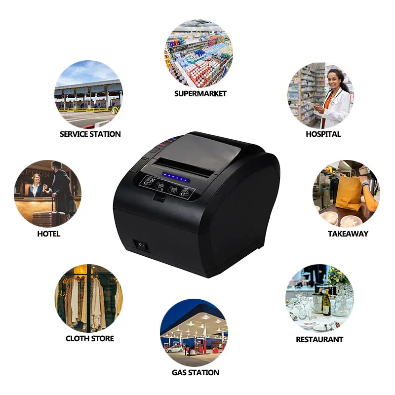 

80mm thermal bill printer usb serial lan bluetooth wifi ports option with thermal paper roll