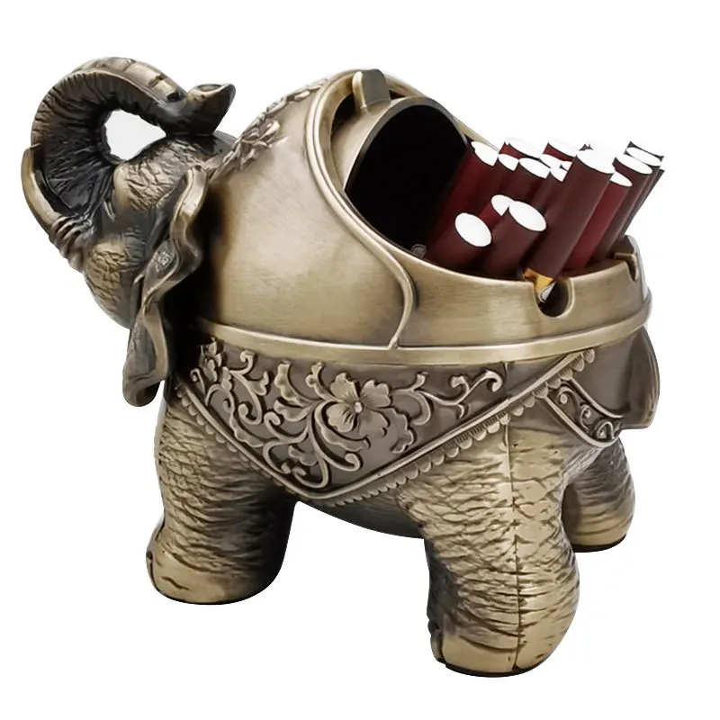 

Factory wholesale elephant ashtray with lid windproof household retro large-capacity metal antique style home creative gift