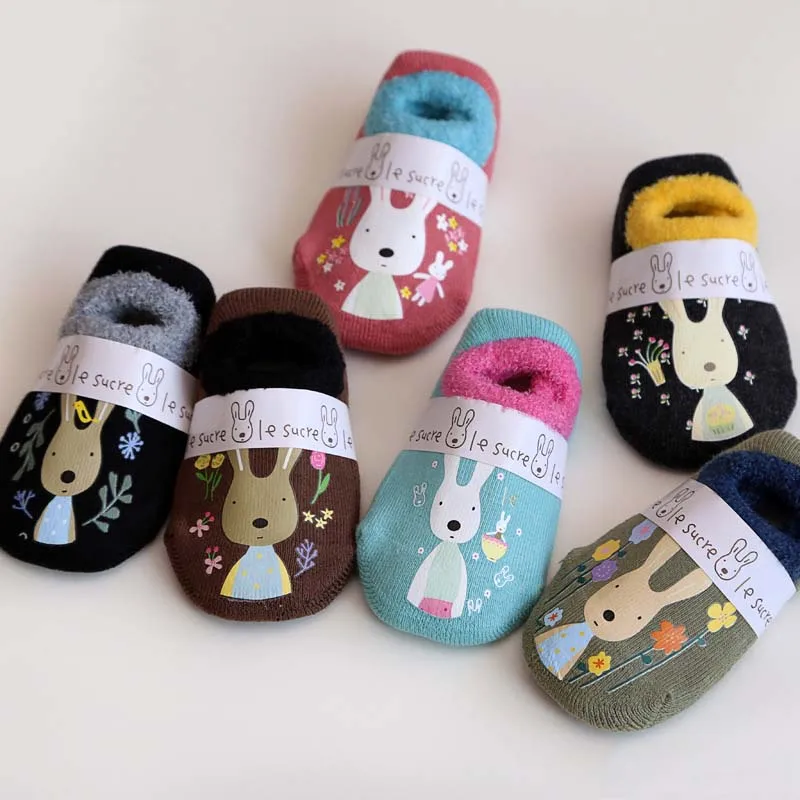 

Cute Rabbit Anti Slip Point Glue Thick Terry New Born Baby Socks Cotton Shoes, As pictures shown or customized