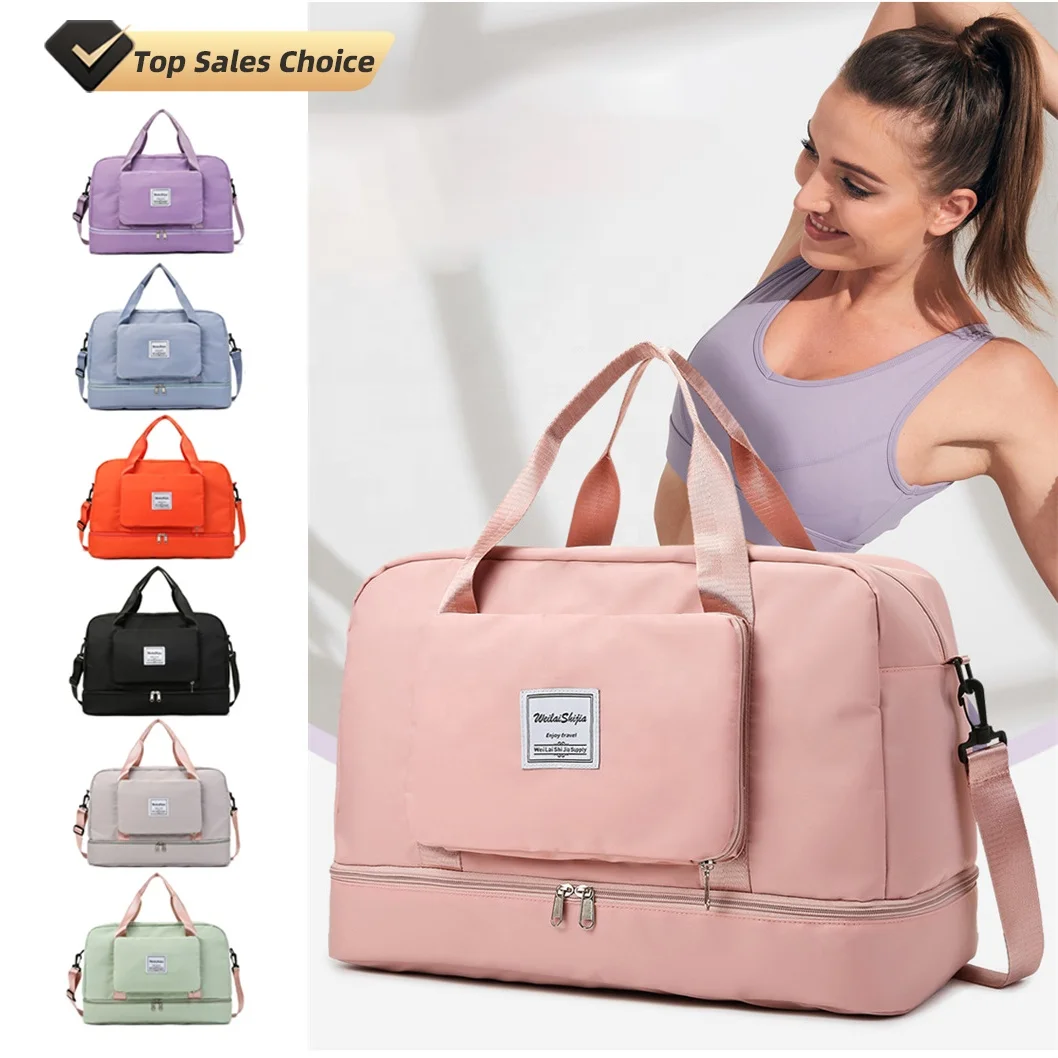 

7 Colors Dry Wet Sac Bolsa Foldable Duffel Women Gym Sling Tote Travel Handbag Bag with Luggage Trolley Holder Shoe Compartment