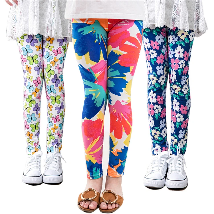 

2021 Multi Color Girl Pant Sweet Leggings Girl Summer Flower Printing Skinny Trousers Kids Leggings Children Clothing, 3 colors