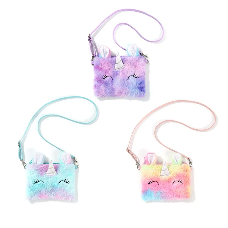 

Sweet fleece cartoon unicorn kids shoulder bag cute baby girls coin purse, As picture show