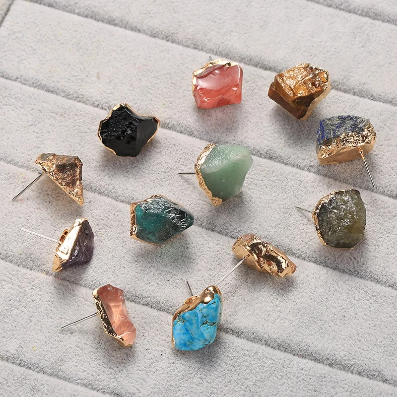 

Mix Stone Stud Earrings Wholesale Amazon Natural Raw Stone Gold Stud Earrings Stone For Women, Picture