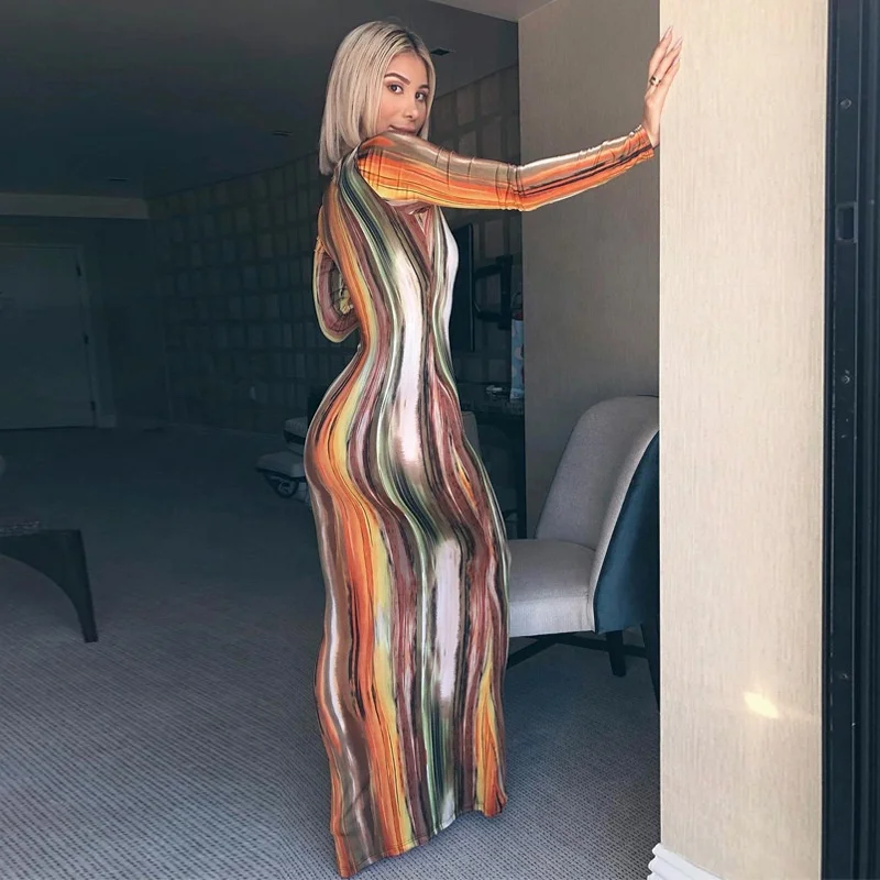 

2020 Ladies Sexy Temperament Printed Long Sleeve Dress