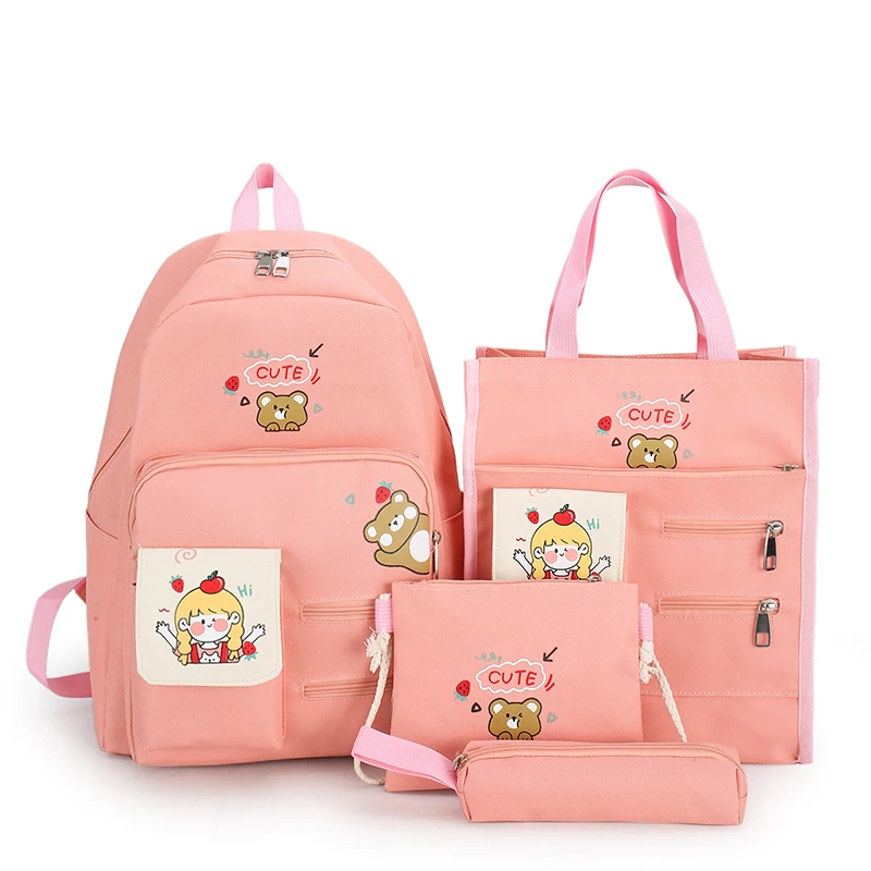 

2022 new canvas women hand school bags 4pcs set custom cute cartoon anime backpack for girs