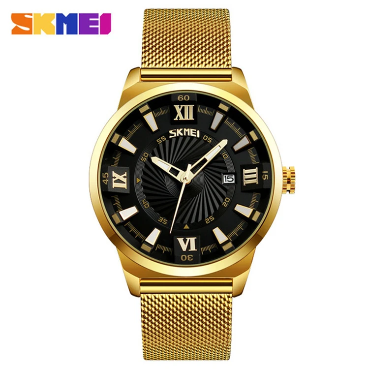 

SKMEI 9166 Top Luxury Brand Men Quartz Watch Business Gold Strap Watches Male Waterproof Wristwatches Relogio Masculino