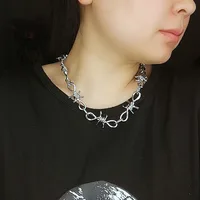 

Wholesale Hiphop Cool Silver Thorns Punk Barbed Wire Necklace