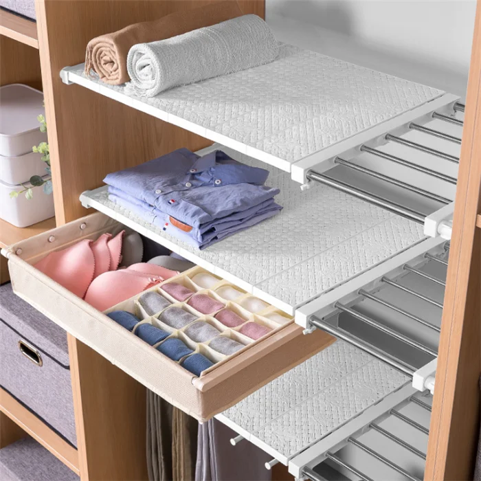 Telescopic Closet Tension Shelf Cupboard Wardrobe Partition Divider Storage Rack 