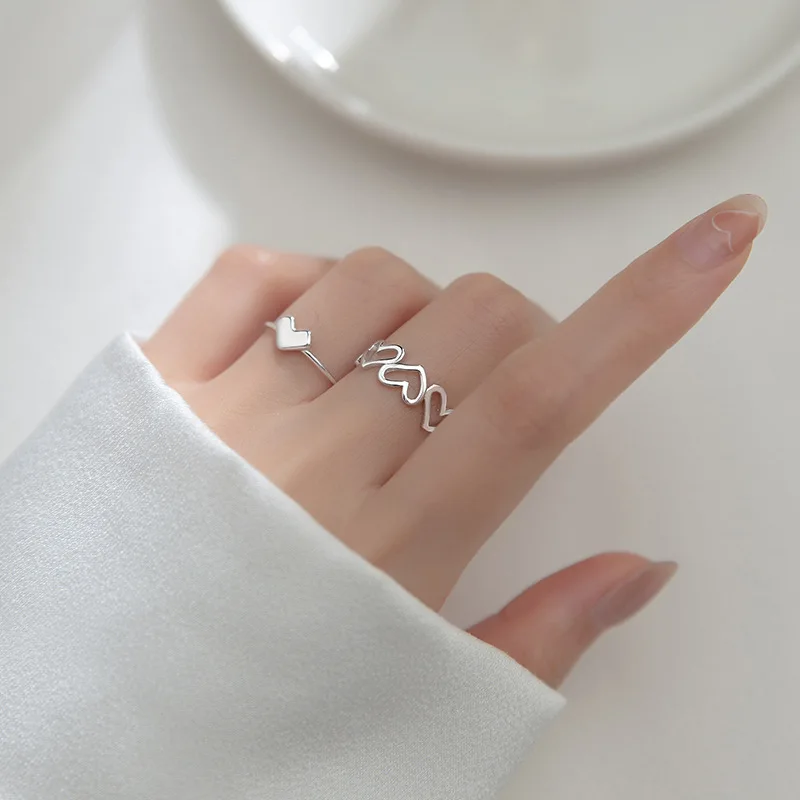 New Cute Design 925 Sterling Silver Heart Design Finger Ring S925 Jewelry For Women J9012