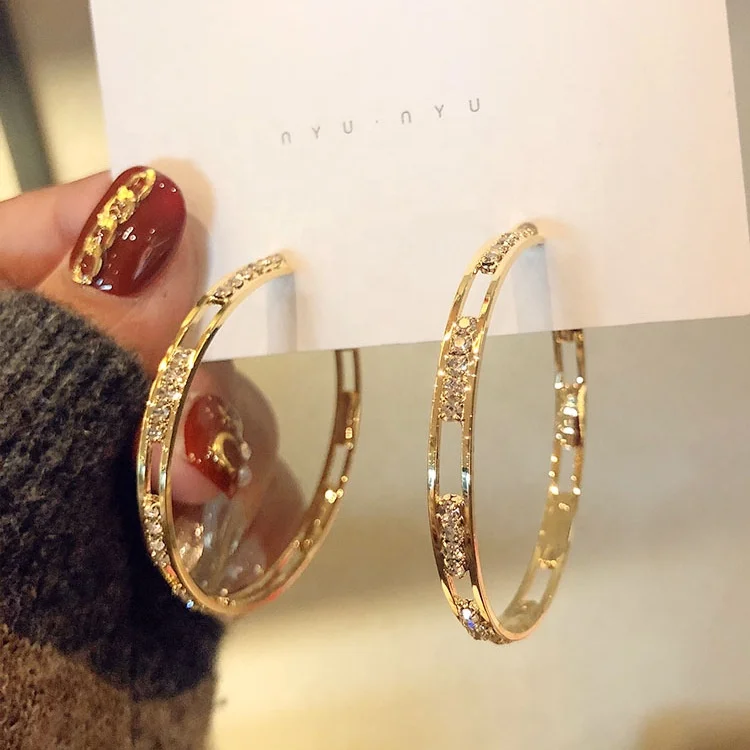 

S925 Sterling Silver Needle Gold Plated Hoop Earrings Hollow Out Rhinestone Crystal Circle Round Hoop Earrings Women Earrings