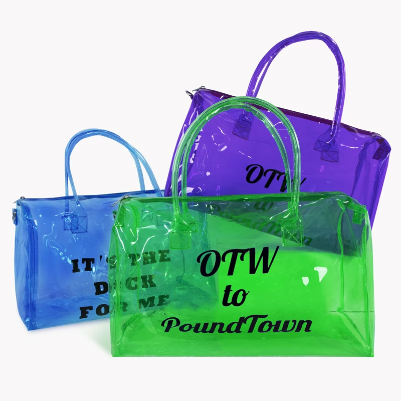 Custom logo spend da night bag clear foldable transparent waterproof design weekend overnight duffle gym woman duffel travel bag, Customized color