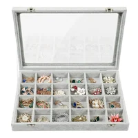 

Clear Lid Velvet 24 Grid Jewelry Tray Stackable Display Showcase Lockable Organizer Box For Earring,Ring