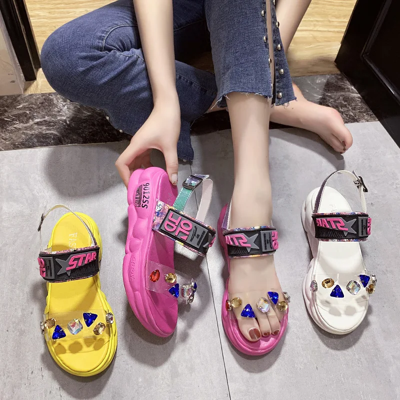 

Ladies summer platform sandals new arrival women outdoor slippers flat shoes ladies shoes and sandals, Yellow,pink,white
