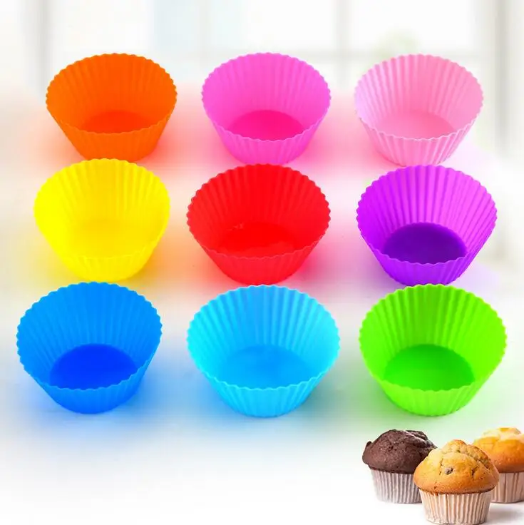

Wholesale silicone multi color round shaped cup cake molds baking mold set