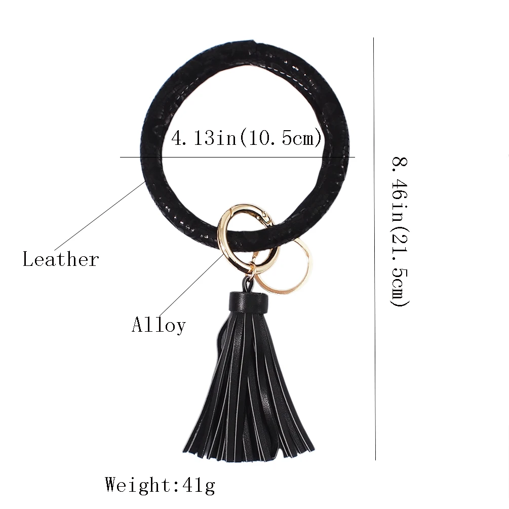 Leather O Key Ring Large Circle Tassel Bracelet Bangle Keychain for Women Girl Wristlet Keychain Bracelet Round Key Ring Chain 