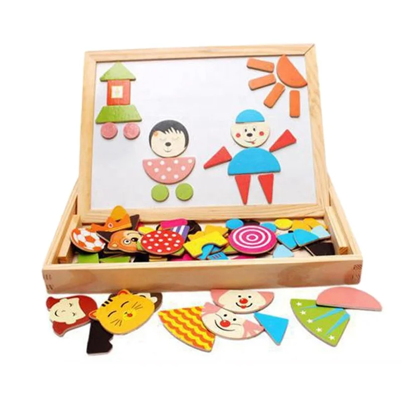 

Kids Double Sided Toddler Easel Educational Toys Wooden Double Side Magnetic Drawing Board Jigsaw Puzzles Black&Whiteboard
