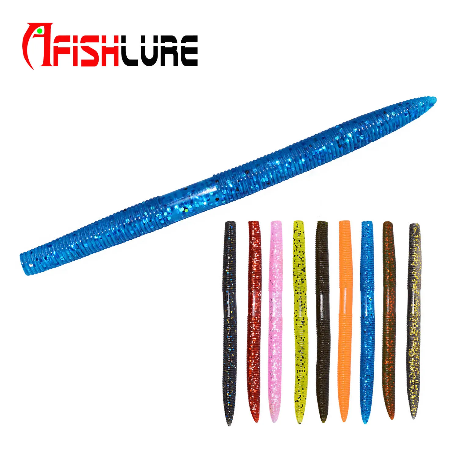 

Straight Tail Soft Worm 8pcs a bag 8.4g 140mm Wacky Fishing Maggot 9 colors Choice Soft Stick Baits, 9 colors for choice