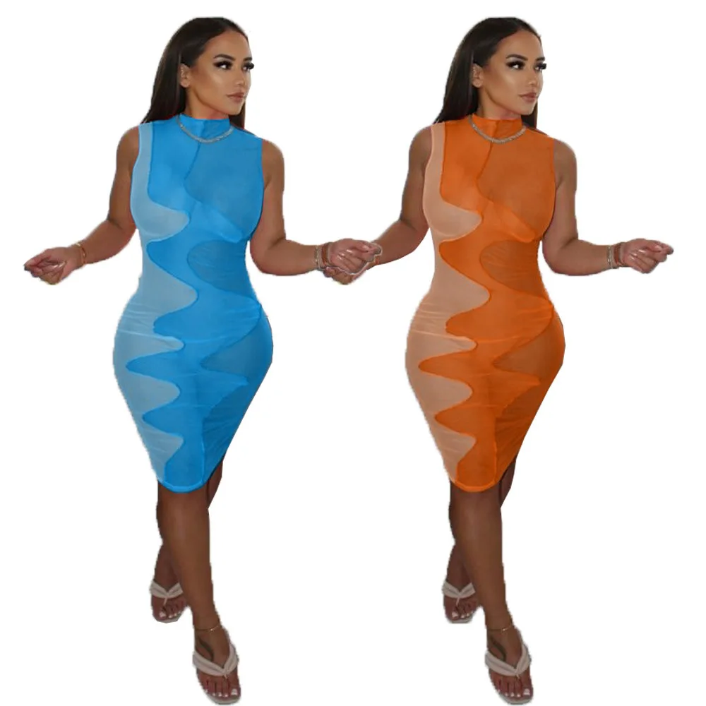 

Wholesale clothing dresses mesh dress sexy transparent print dresses women