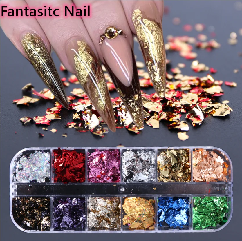 

Newest hot sale nail crumbled foil designs art decoration for nails accessories decorations, Colorful