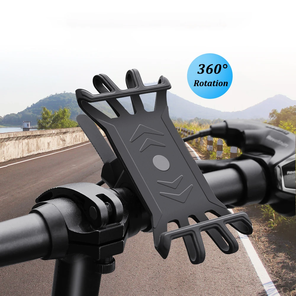 

Amazon Top Seller 360 Rotation Adjustable Bicycle Silicone Mobile Phone Holder Custom Accept, Black