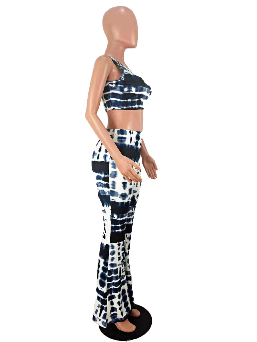 FM-K8027 2021 summer  print sexy crop tops and trumpet pants sweetwear  two piece sets