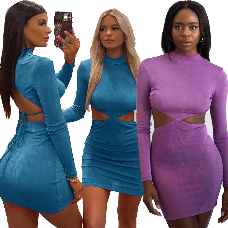 

DUODUOCOLOR Summer fashion new style bandage midi skirt sexy backless solid color 2021 long sleeves dress D10624