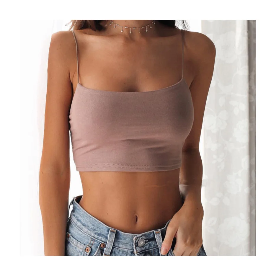 

W0688 Sexy Summer Shirts Women Sleeveless Camis Solid Casual Mini Tops Bustier Spaghetti Strap Crop Tops Skinny Vest Camisole