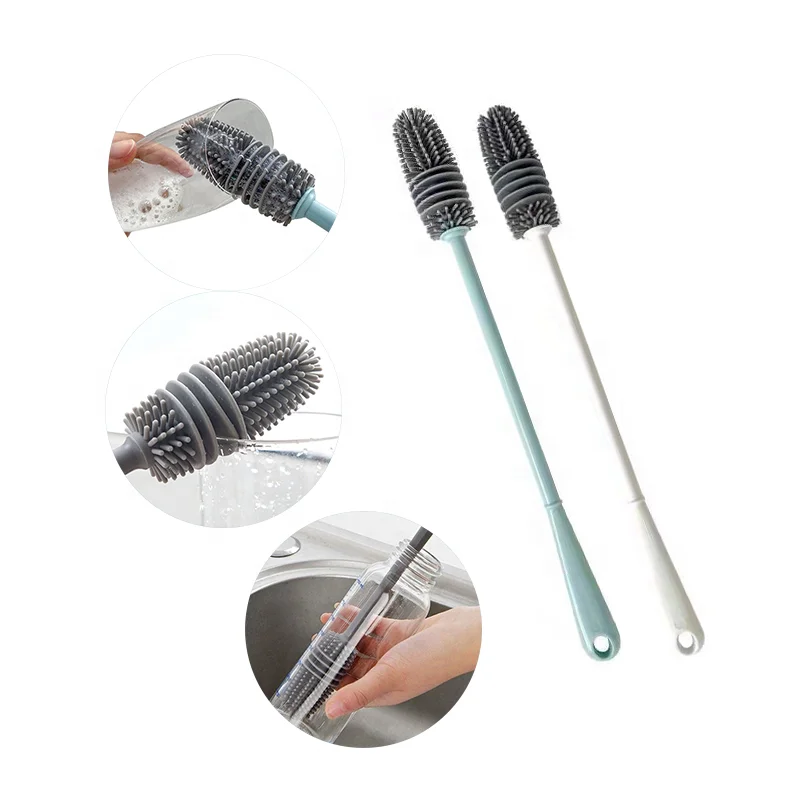 

Long Handle 360 Degree Rotating Silicone Bottle Brush Bottle Washer Cleaner Durable Cleaning Brush Silicone Cleansing Brush, White,mint,grey