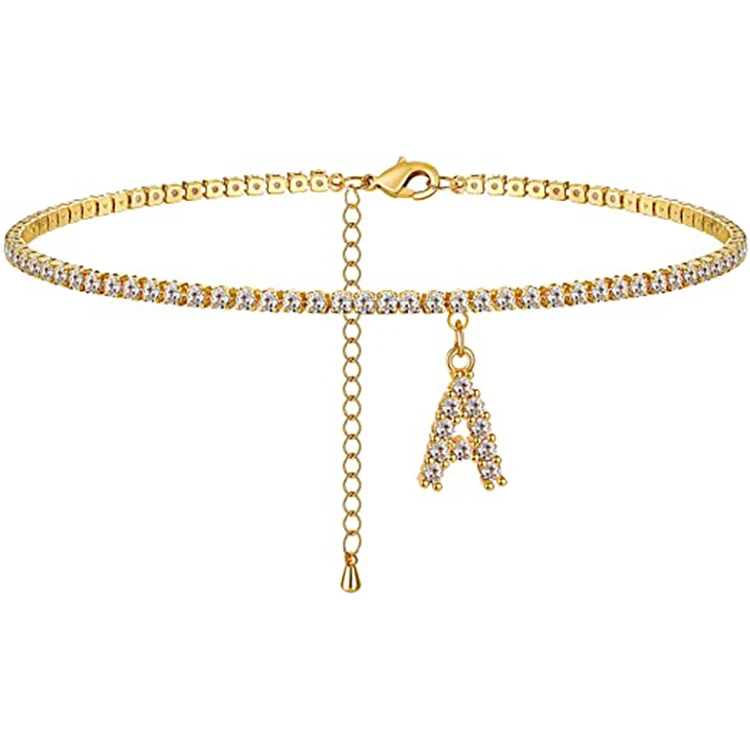 

Summer Anklet Chain Link Initial Charm Dangle Pendant Cubic Zirconia Alphabet A-Z 18K Gold Plated Ankle