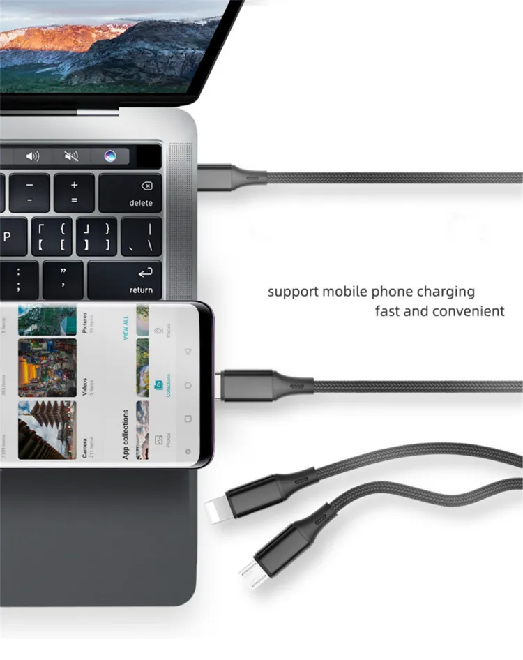 Amazon hot sale 3A Fast Charging 1.25M 3 In 1 USB C Cable to Light ning For iPhone 12 USB C to MIcro Type C Charging Cable - ANKUX.COM