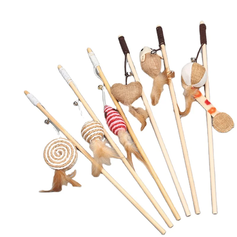 

Interactive Cat Teaser Cute Wood Cat Stick Pet Toy For Cat