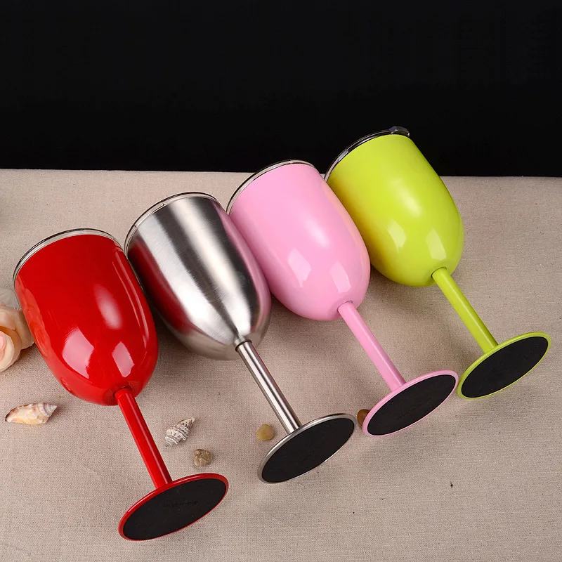 10oz Double Wall Stainless Steel Insulated Wine Glass With Lid,Metal