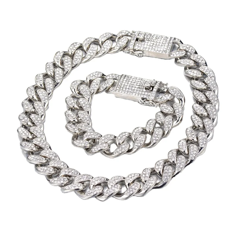 

Low MOQ cadenas cubanas y pulseras cubanas 19mm luxury Jewelry Cuba link necklace hip pop iced out Miami chain jewelry