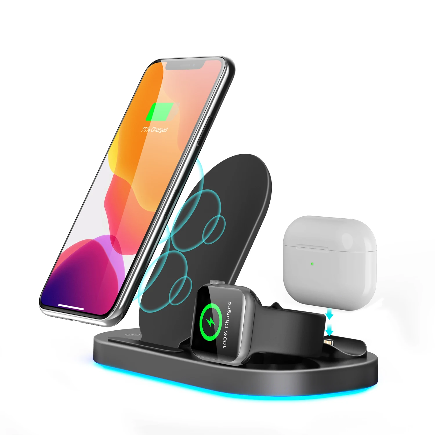 

NEW OEM Multi Wireless Charger Foldable 3 in 1 Wireless Charging Station Phone Watch Charger for iPhone Cellphone, Black, white
