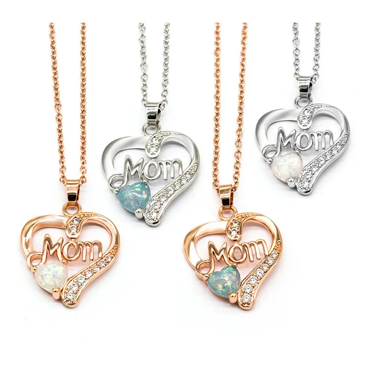 

Copper Alloy Jewelry Mother's Birthday Gift MOM Letter CrystalRhinestones Heart Pendant Mommy Necklace Mom For Mother