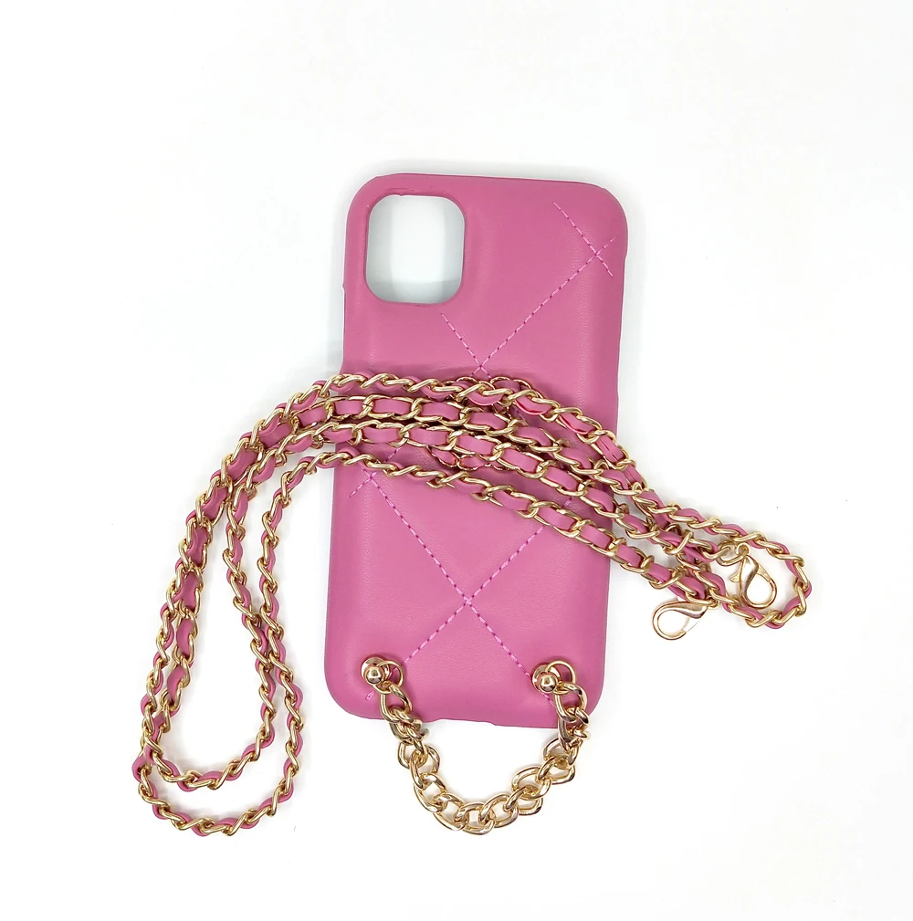 

CC New Luxury Brand Braided Chain Crossbody mobile phone Case For iPhone 12 Mini 11 Pro XS Max 7 8 Plus XR, Pink black