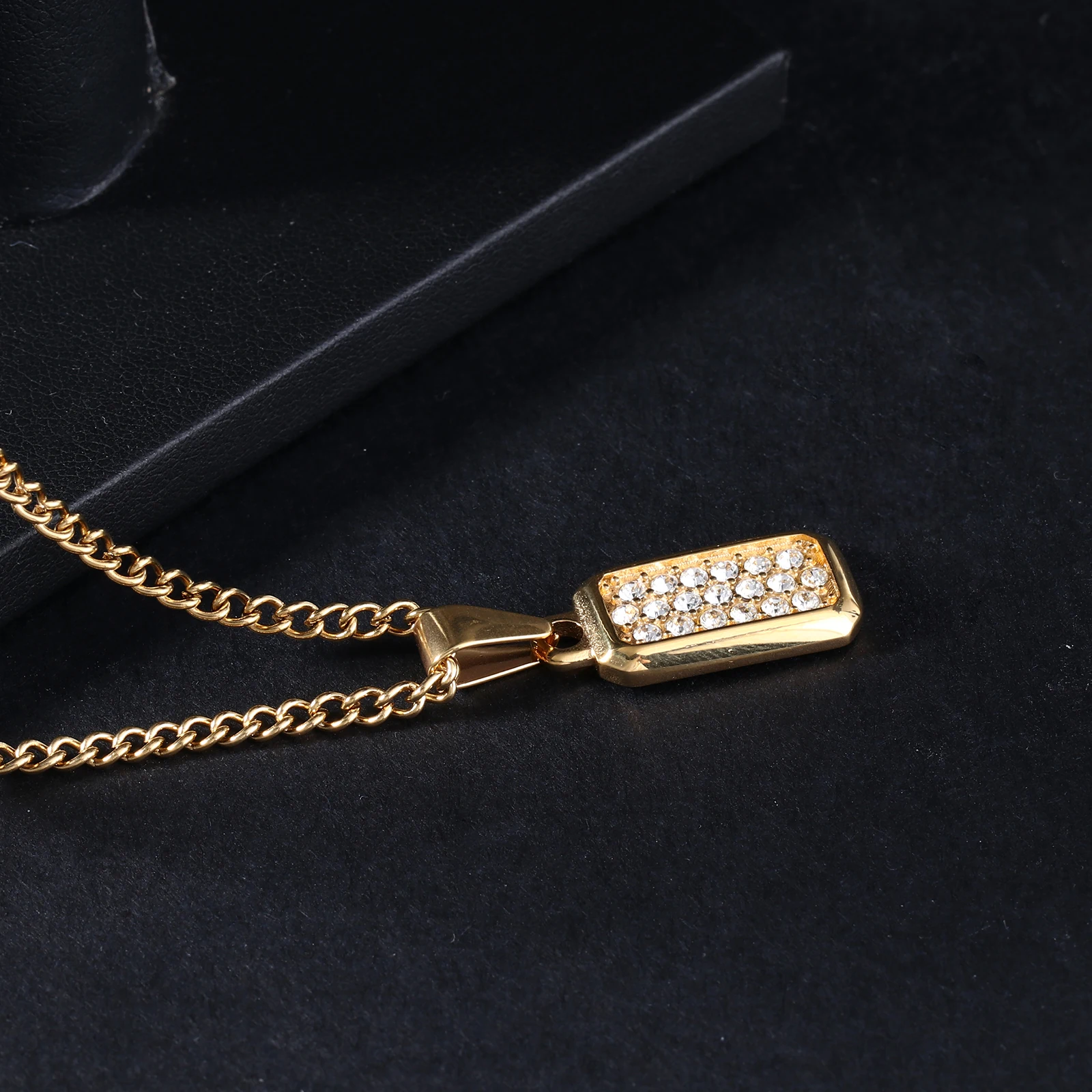 Custom Mens Jewelry Crystal Stainless Steel Engravable Vertical Bar