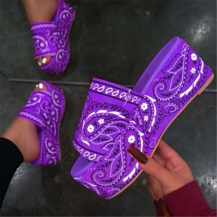 

Fashion Design Peep Toe Thick Sole Women Summer Sandals Platform Waterproof Women Bandana Shoes Outdoor Slip On Slides Slippers, Red,purple,blue,black,orange,mei-red