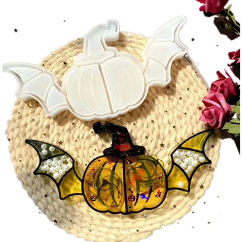 

0497 DIY Epoxy Halloween Pumpkin Bat Jewelry Storage Box Tray Resin Silicone Mold, Transparent